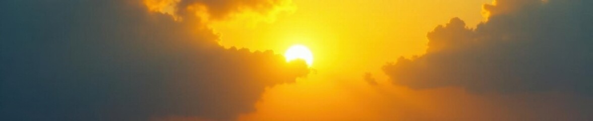 Fototapeta premium Vibrant yellow sun rays break through heavy gray clouds , sun, heaven, bright