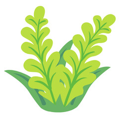 Flat illustration of lush green leaves and grass in cartoon style. Perfect for eco, nature, garden, or organic-themed projects in digital design, branding, or educational content.