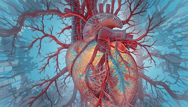 Detailed Digital Illustration of Human Heart and Vascular System