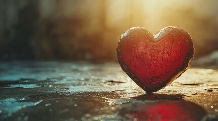 Fototapeta premium A vibrant red heart symbolizing love and connection in a serene environment.
