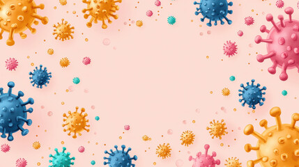 Colorful virus particles on light background, symbolizing health awareness