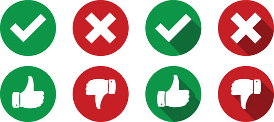 Positive and Negative Feedback Icons. Green and Red Thumb Icon Up and Down.