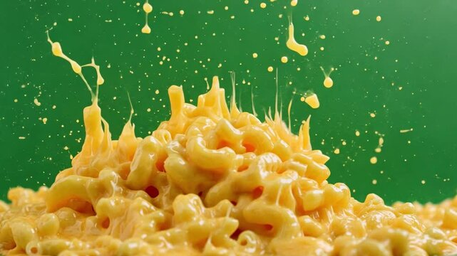 A serving of macaroni and cheese on green screen