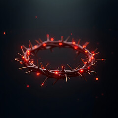 Crimson Crown of Thorns Hovering in Darkness Symbolic of Christ's Suffering