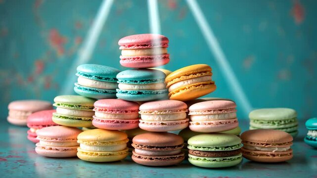 Vibrant and sugary macaroons placed against a retro-vintage setting.