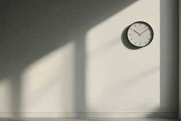 Minimalist room with wall clock and sun shadows
