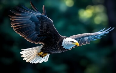 Obraz premium Bald Eagle Soaring in Woods