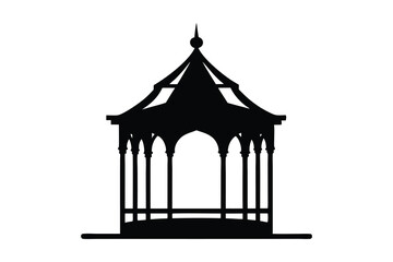 Gazebo silhouette vector, Gazebo icon, Black gazebo park silhouette vector