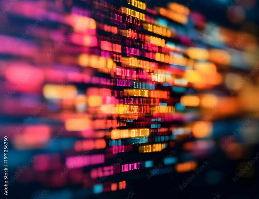 Poster abstract digital background featuring vibrant colors and patterns representing technology and data f