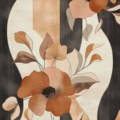 A unique fusion of flowing Art Nouveau floral motifs with playful mid-century modern atomic shapes.