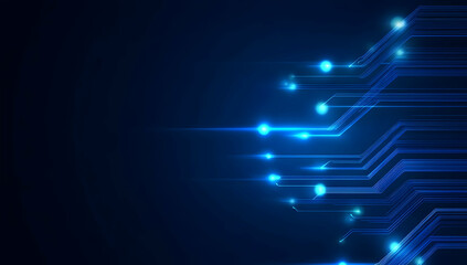 Abstract futuristic technology background with glowing blue lines and circuits radiating from the center, symbolizing digital innovation.