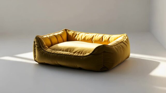Soft small yellow pet bed for dogs or cats. Angled perspective.