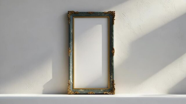 Narrow vintage frame positioned on a white background, frame mockup.