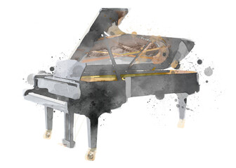 Grand piano png watercolor, transparent background. Remixed by rawpixel. © Rawpixel.com