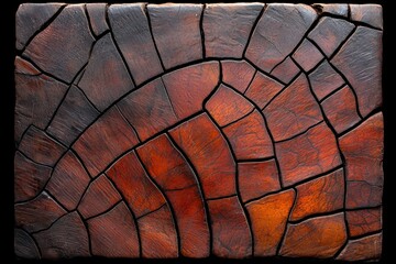 Detailed Close Up of Dark Brown Wood Block with Geometric Crack Patterns Under Natural Light