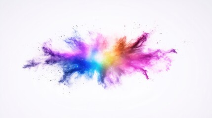 Naklejka premium Color Powder Explosion no objects vibrant style high resolution horizontal composition fine textures energetic burst white background rainbow hues ideal for design projects