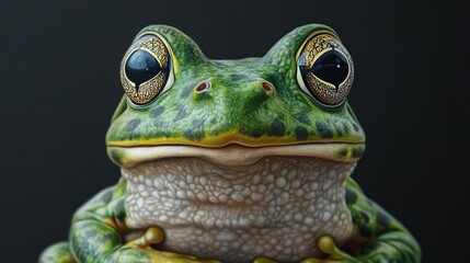 Obraz premium Green tree frog, isolated amphibian, showing its macro eyes on a grey background