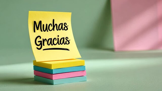 Sticky note in yellow showing a Thank you message on a pastel background.