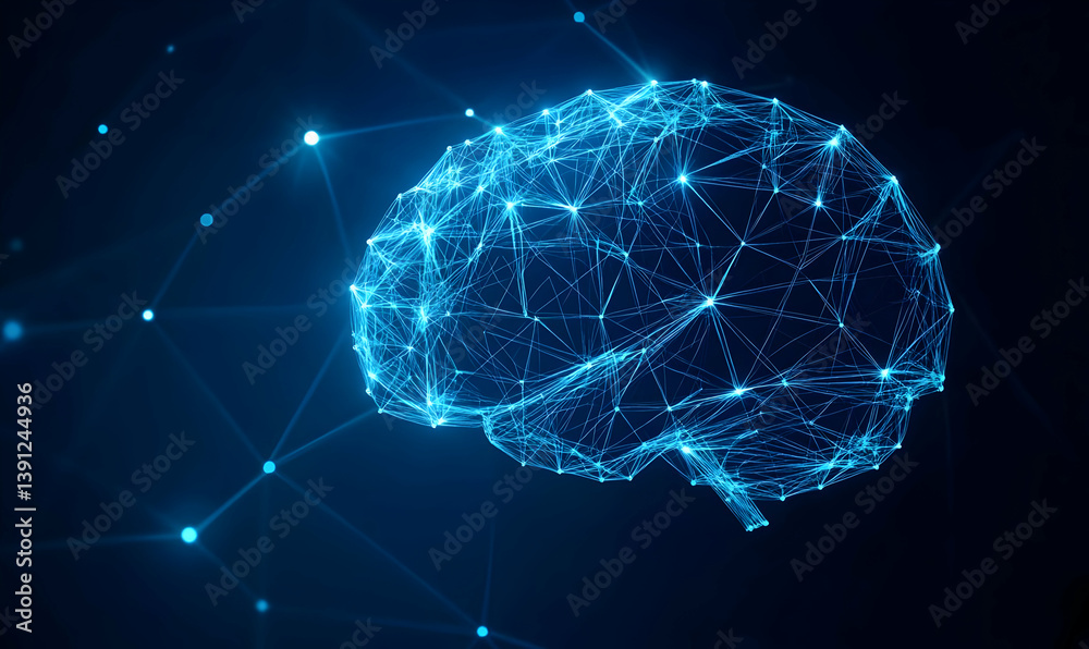 Poster a digital representation of a brain, showcasing intricate neural connections and data flows, symboli
