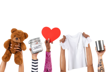 Png Hands presenting charity mockup for essentials donation campaign