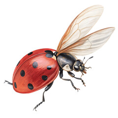 Fototapeta premium Realistic ladybug mid turn in flight, showcasing its shiny shell and delicate wings in motion