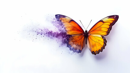 Obraz premium A beautiful butterfly showing a disintegration effect on white background