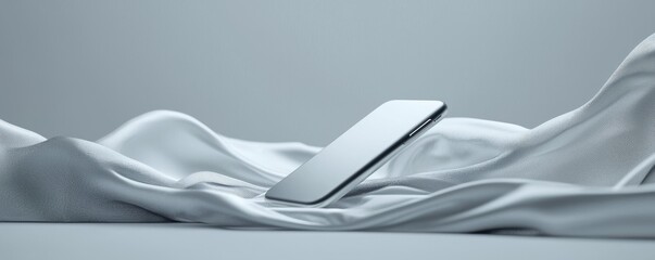 Minimalist design featuring a smartphone on soft fabric, ideal for modern tech themes.