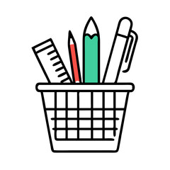 Pencil Pen Basket Office Icon Design