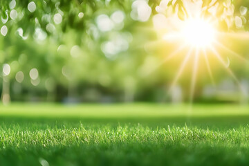 Obraz premium A serene landscape featuring vibrant green grass under a bright, glowing sun, embodying the essence of nature and tranquility.