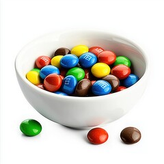 Delicious Colorful Candy Coated Chocolate in a White Bowl on a Bright Background
