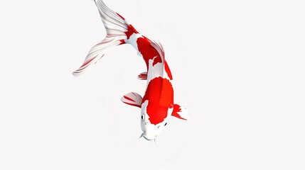 Obraz premium A vibrant red and white koi fish is beautifully isolated on a white background, a creation of generative AI. The striking contrast between the vivid colors of the koi fish and the pure white backdrop 