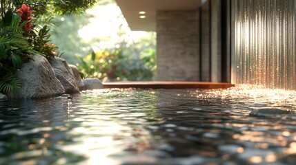 Modern architecture water feature reflection