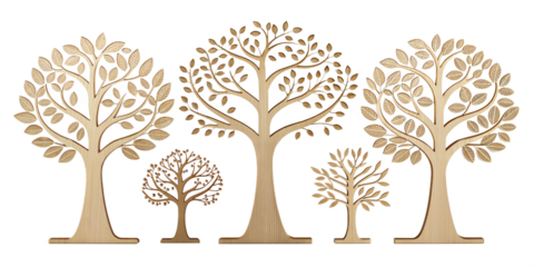 wooden trees silhouette cutout design isolated on white background png