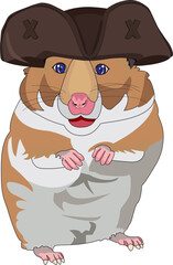 Realistic Hamster With Pirate Hat Cartoon Animal