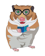 Cute Hamster Reading A Book Cartoon Animal