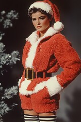 Woman in Santa Outfit, Holiday Photo