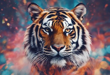 Fototapeta premium tiger head creative abstract elements colorful background