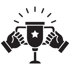 Hand holding a trophy icon. Icon symbol compatible for winner, champion, victory, won, prize, reward.