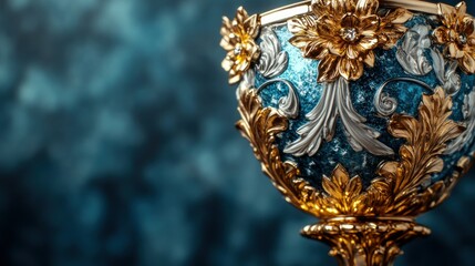 Fototapeta premium Ornate, decorative chalice with intricate gold and blue design