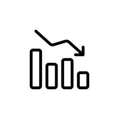 bar chart with a downward arrow, representing negative trends, financial loss, business decline, and economic recession. Ideal for websites, apps, and presentations about  business, and statistics
