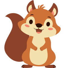 Fototapeta premium Cute cartoon squirrel standing upright with a big tail and smiling face. Perfect for children’s books, forest-themed designs, educational content, animal illustrations, and fun digital projects.