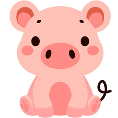 Adorable cartoon pig with pink body, round nose, and curly tail on a teal background. Perfect for kids’ content, farm animal themes, educational materials, or cute character illustrations.