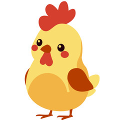 Flat cartoon rooster with cream feathers, red comb, and orange beak on a teal background. Great for farm themes, kids’ content, educational materials, or barnyard animal illustrations.