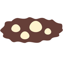 Flat cartoon illustration of insect eggs on soil, featuring cream-colored eggs resting on dark brown ground.