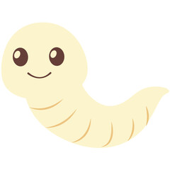 Cute cartoon larva with big eyes and a soft cream body on a teal background. Perfect for kids’ content, biology themes, insect life cycles, or fun educational designs.
