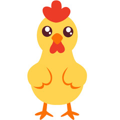 Cute cartoon chicken standing upright with big eyes and red comb. Perfect for kids’ content, farm themes, animal characters, educational materials, and fun or playful design projects.