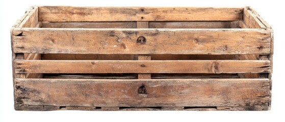 Rustic Wooden Crate Isolated on White Background, Vintage Style, Natural Wood Texture, Storage Box, Farmhouse Decor, Simple Design, Studio Shot