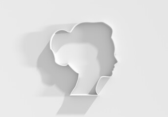 Young woman face side view icon. Elegant silhouette of a female head. Avatar profile sign. 3D render