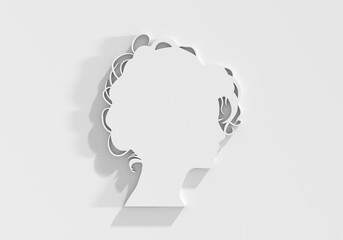 Young woman face side view icon. Elegant silhouette of a female head. Avatar profile sign. 3D render