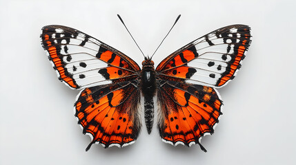 Fototapeta premium This butterfly displays intricate wing patterns with orange and white hues